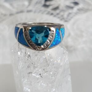 Blue Topaz & Opal Ring